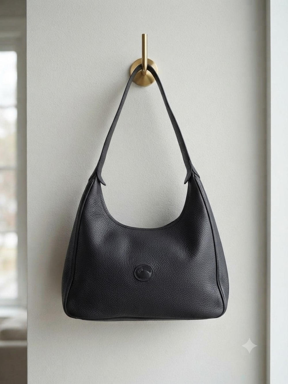 Vintage Dooney & Bourke Black Pebbled Leather Hobo Shoulder Bag